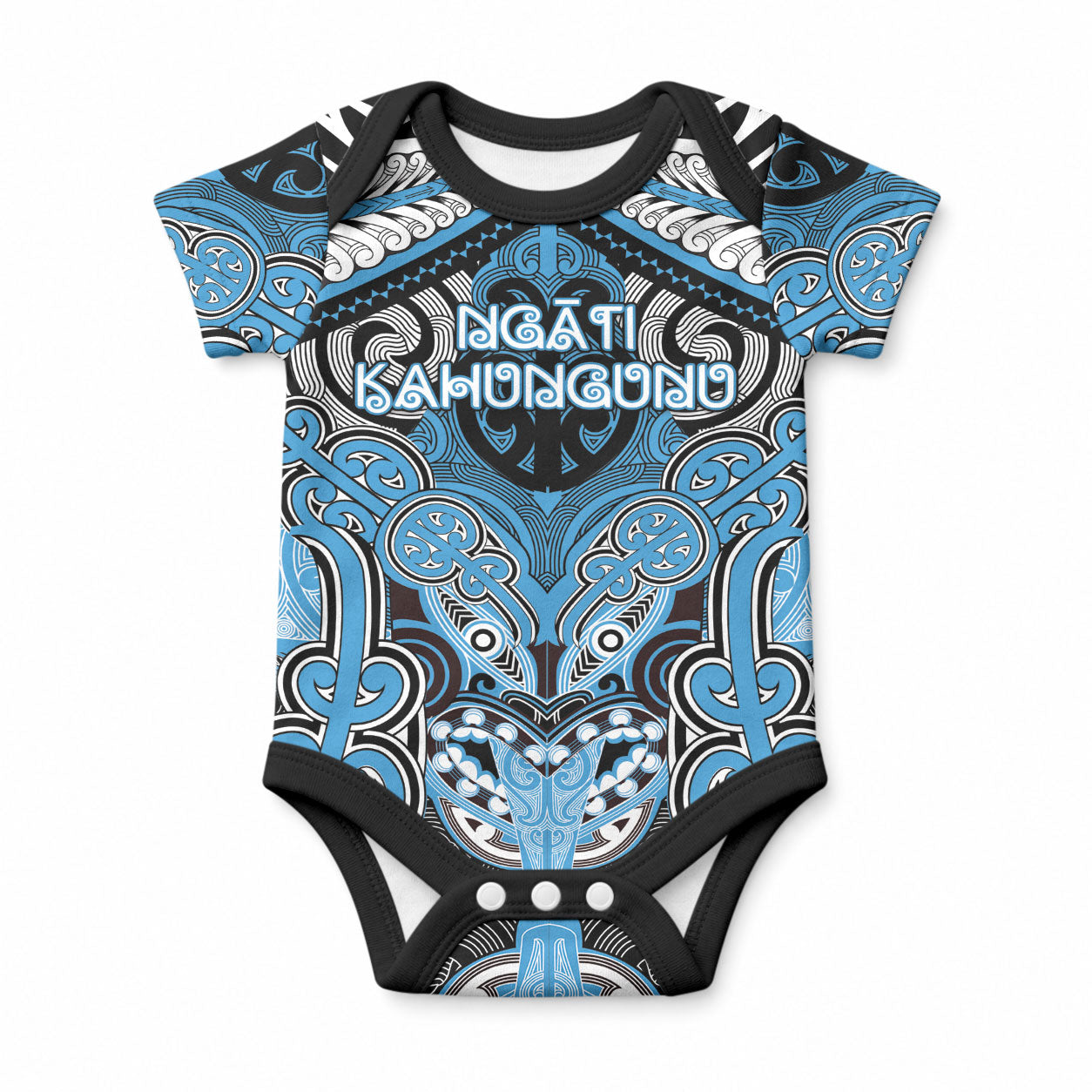 Aotearoa Iwi Ngati Kahungunu Personalised Baby Onesie Maori Kowhaiwhai Pattern LT19 Blue - Polynesian Pride