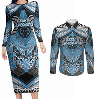 Aotearoa Iwi Ngati Kahungunu Personalised Couples Matching Long Sleeve Bodycon Dress and Long Sleeve Button Shirt Maori Kowhaiwhai Pattern