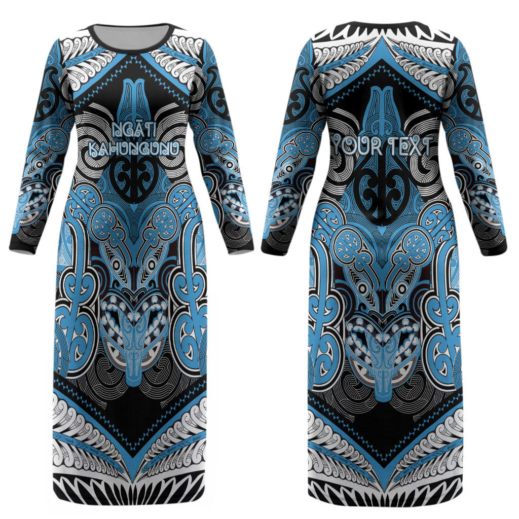 Aotearoa Iwi Ngati Kahungunu Personalised Couples Matching Long Sleeve Bodycon Dress and Long Sleeve Button Shirt Maori Kowhaiwhai Pattern