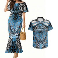 Aotearoa Iwi Ngati Kahungunu Personalised Couples Matching Mermaid Dress and Hawaiian Shirt Maori Kowhaiwhai Pattern