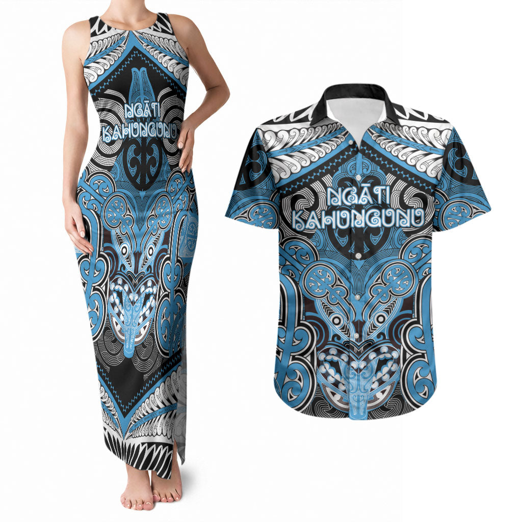 Aotearoa Iwi Ngati Kahungunu Personalised Couples Matching Tank Maxi Dress and Hawaiian Shirt Maori Kowhaiwhai Pattern