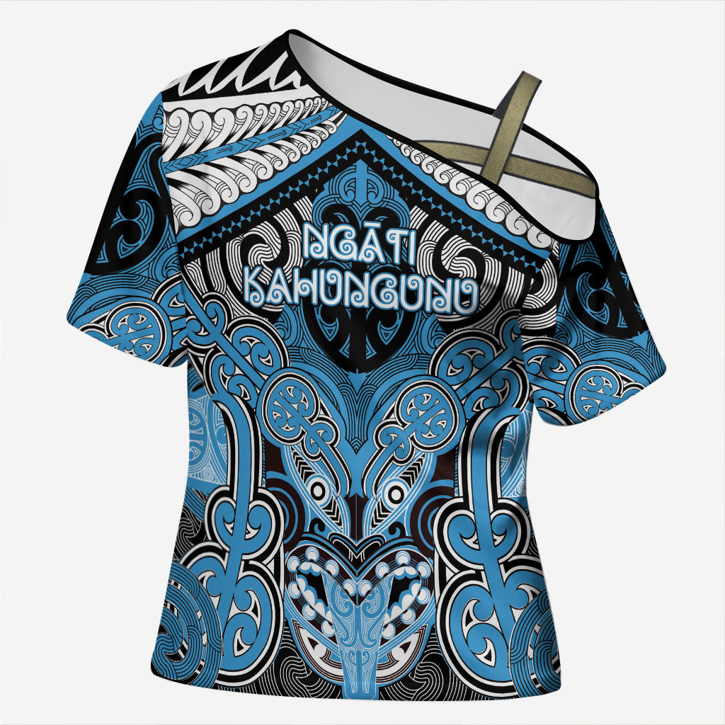 Aotearoa Iwi Ngati Kahungunu Personalised Cross Shoulder Shirt Maori Kowhaiwhai Pattern