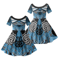 Aotearoa Iwi Ngati Kahungunu Personalised Family Matching Off The Shoulder Long Sleeve Dress and Hawaiian Shirt Maori Kowhaiwhai Pattern