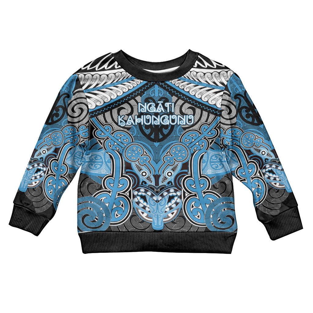 Aotearoa Iwi Ngati Kahungunu Personalised Kid Ugly Christmas Sweater Maori Kowhaiwhai Pattern LT19 Kid Blue - Polynesian Pride