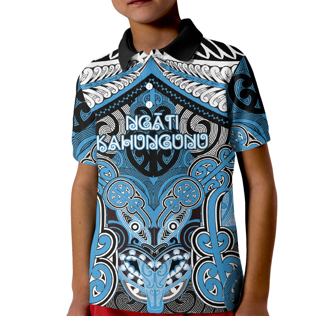 Aotearoa Iwi Ngati Kahungunu Personalised Kid Polo Shirt Maori Kowhaiwhai Pattern LT19 Kid Blue - Polynesian Pride