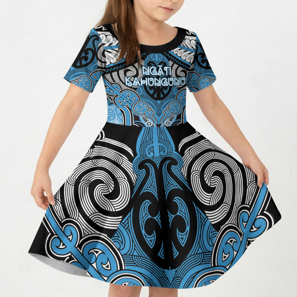 Aotearoa Iwi Ngati Kahungunu Personalised Kid Short Sleeve Dress Maori Kowhaiwhai Pattern