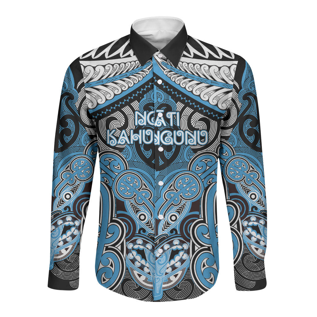 Aotearoa Iwi Ngati Kahungunu Personalised Long Sleeve Button Shirt Maori Kowhaiwhai Pattern