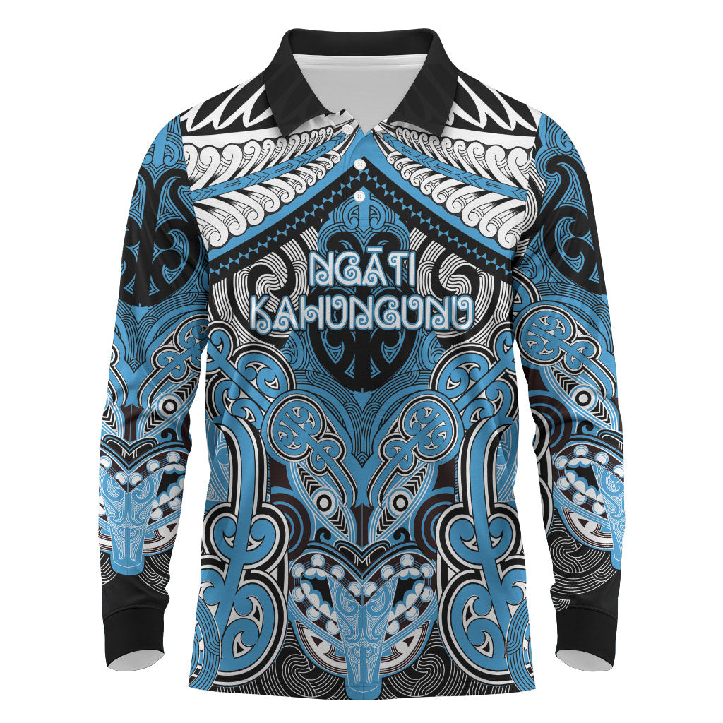Aotearoa Iwi Ngati Kahungunu Personalised Long Sleeve Polo Shirt Maori Kowhaiwhai Pattern