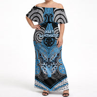 Aotearoa Iwi Ngati Kahungunu Personalised Off Shoulder Maxi Dress Maori Kowhaiwhai Pattern