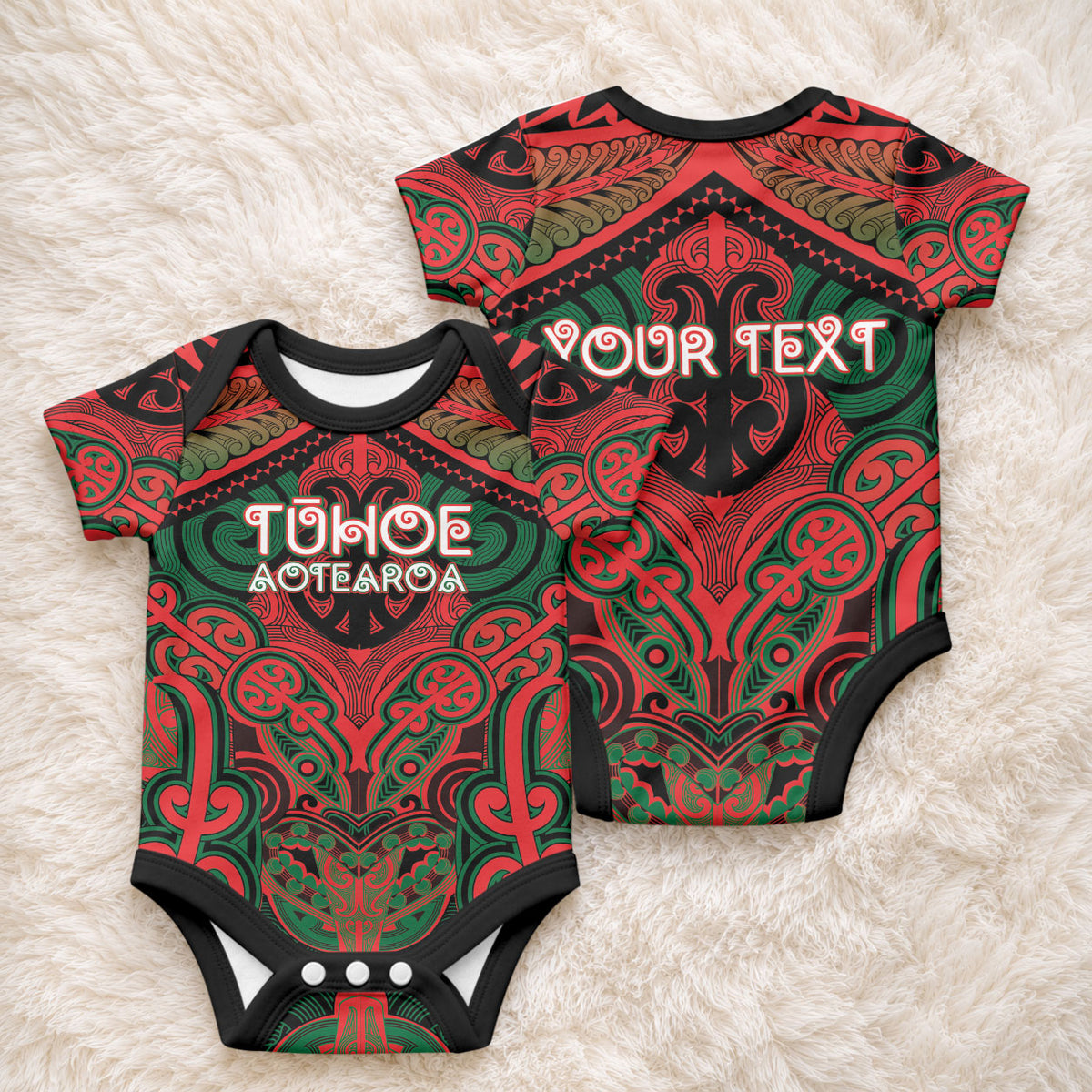 Aotearoa Iwi Tuhoe Personalised Baby Onesie Maori Kowhaiwhai Pattern