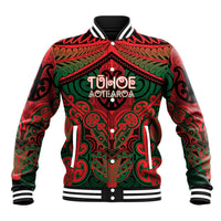 Aotearoa Iwi Tuhoe Personalised Baseball Jacket Maori Kowhaiwhai Pattern LT19 Unisex Red - Polynesian Pride