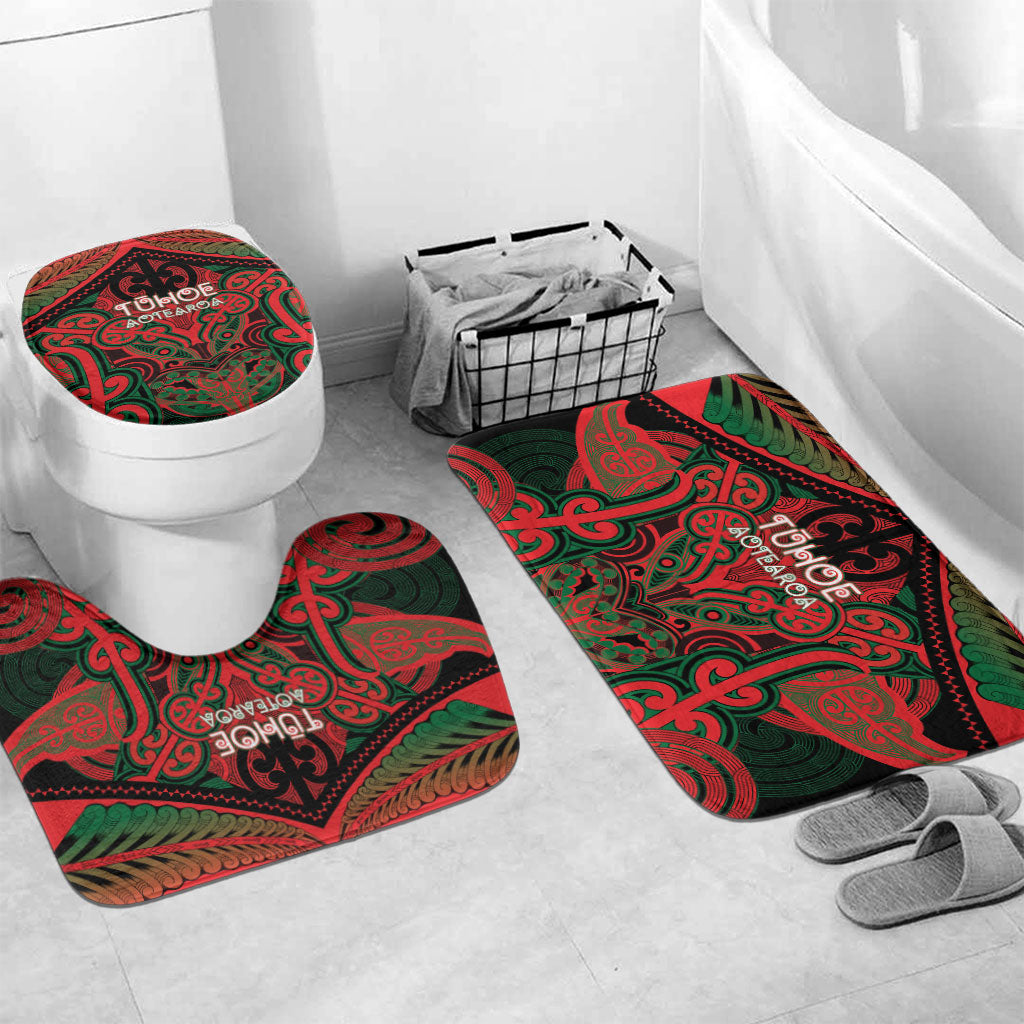 Aotearoa Iwi Tuhoe Bathroom Set Maori Kowhaiwhai Pattern LT19 Mat Set Only (3 pcs) One Size Red - Polynesian Pride