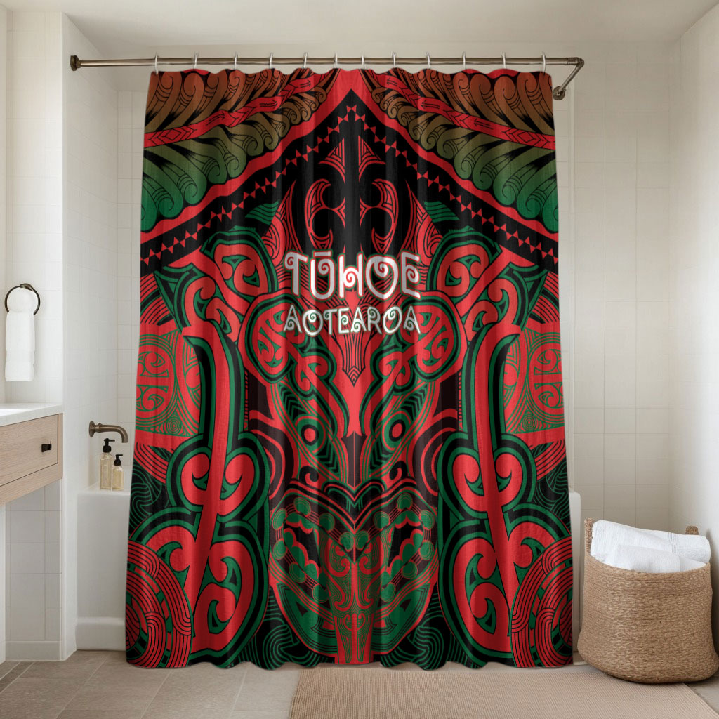 Aotearoa Iwi Tuhoe Bathroom Set Maori Kowhaiwhai Pattern LT19 Shower Curtain Only Red - Polynesian Pride