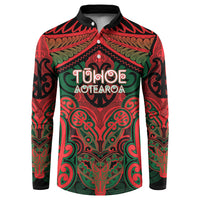 Aotearoa Iwi Tuhoe Personalised Button Sweatshirt Maori Kowhaiwhai Pattern LT19 Red - Polynesian Pride