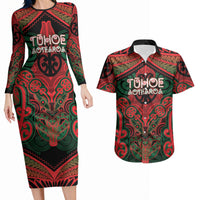 Aotearoa Iwi Tuhoe Personalised Couples Matching Long Sleeve Bodycon Dress and Hawaiian Shirt Maori Kowhaiwhai Pattern