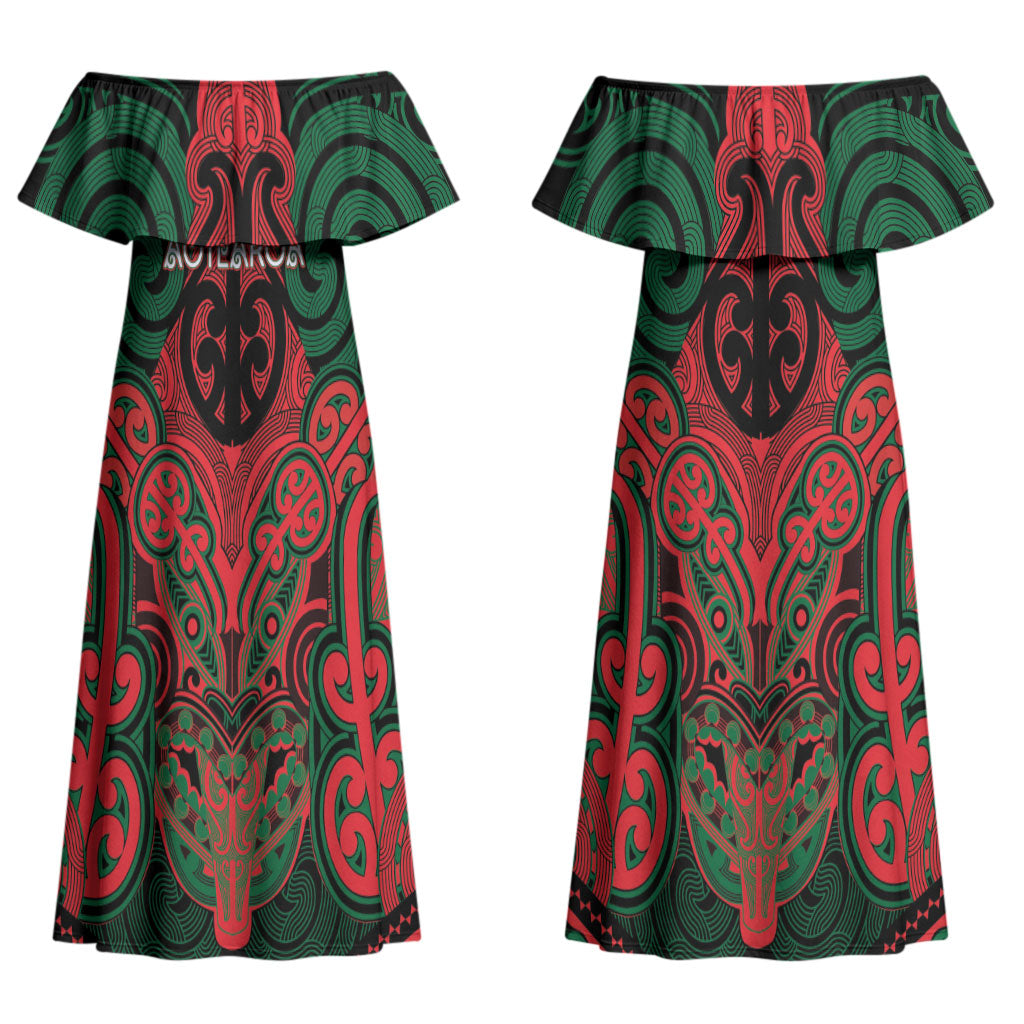 Aotearoa Iwi Tuhoe Personalised Couples Matching Off Shoulder Maxi Dress and Long Sleeve Button Shirt Maori Kowhaiwhai Pattern