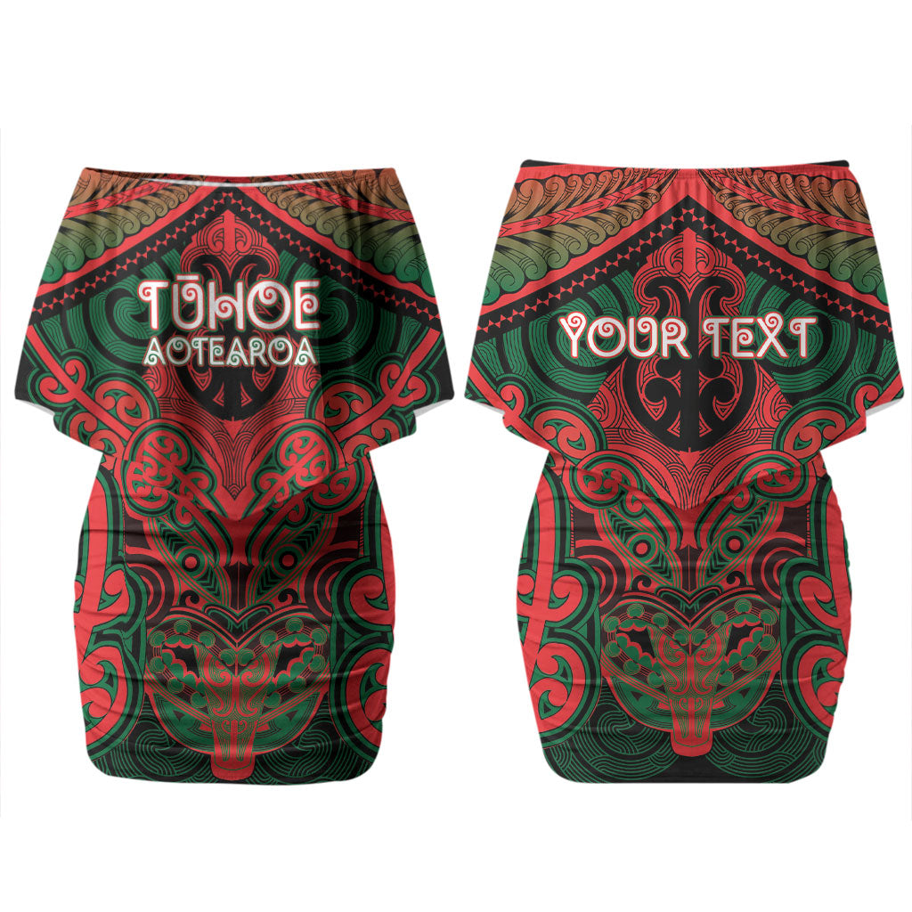 Aotearoa Iwi Tuhoe Personalised Couples Matching Off Shoulder Short Dress and Long Sleeve Button Shirt Maori Kowhaiwhai Pattern