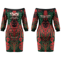 Aotearoa Iwi Tuhoe Personalised Couples Matching Off The Shoulder Long Sleeve Dress and Hawaiian Shirt Maori Kowhaiwhai Pattern