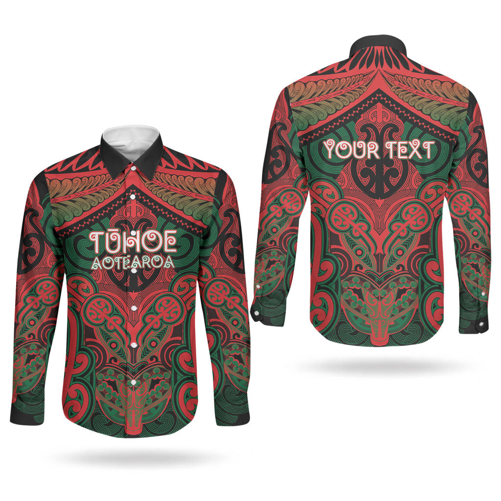 Aotearoa Iwi Tuhoe Personalised Couples Matching Off The Shoulder Long Sleeve Dress and Long Sleeve Button Shirt Maori Kowhaiwhai Pattern