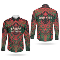 Aotearoa Iwi Tuhoe Personalised Couples Matching Puletasi and Long Sleeve Button Shirt Maori Kowhaiwhai Pattern