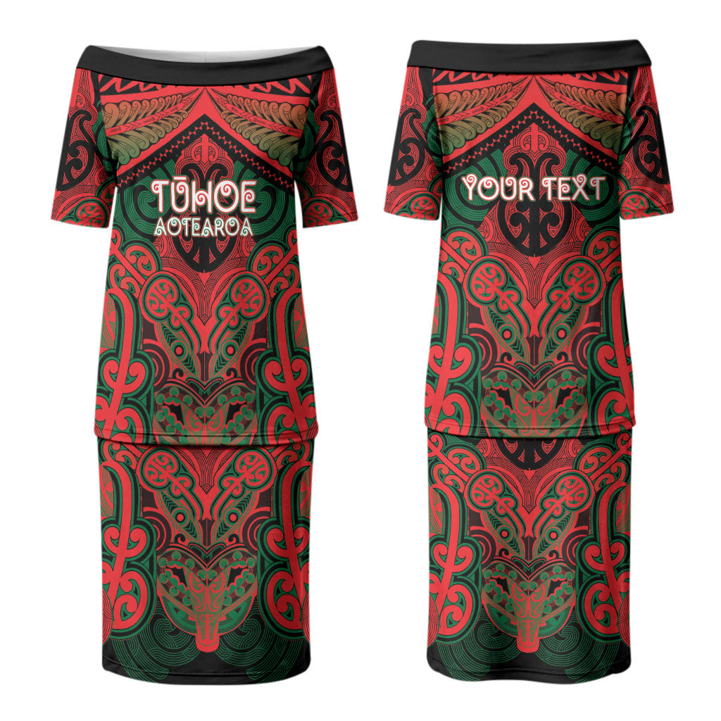 Aotearoa Iwi Tuhoe Personalised Couples Matching Puletasi and Long Sleeve Button Shirt Maori Kowhaiwhai Pattern