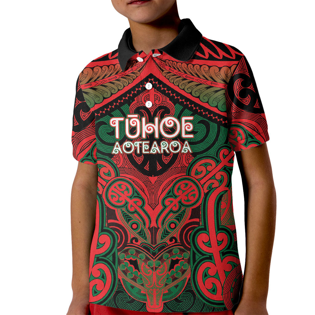 Aotearoa Iwi Tuhoe Personalised Kid Polo Shirt Maori Kowhaiwhai Pattern LT19 Kid Red - Polynesian Pride