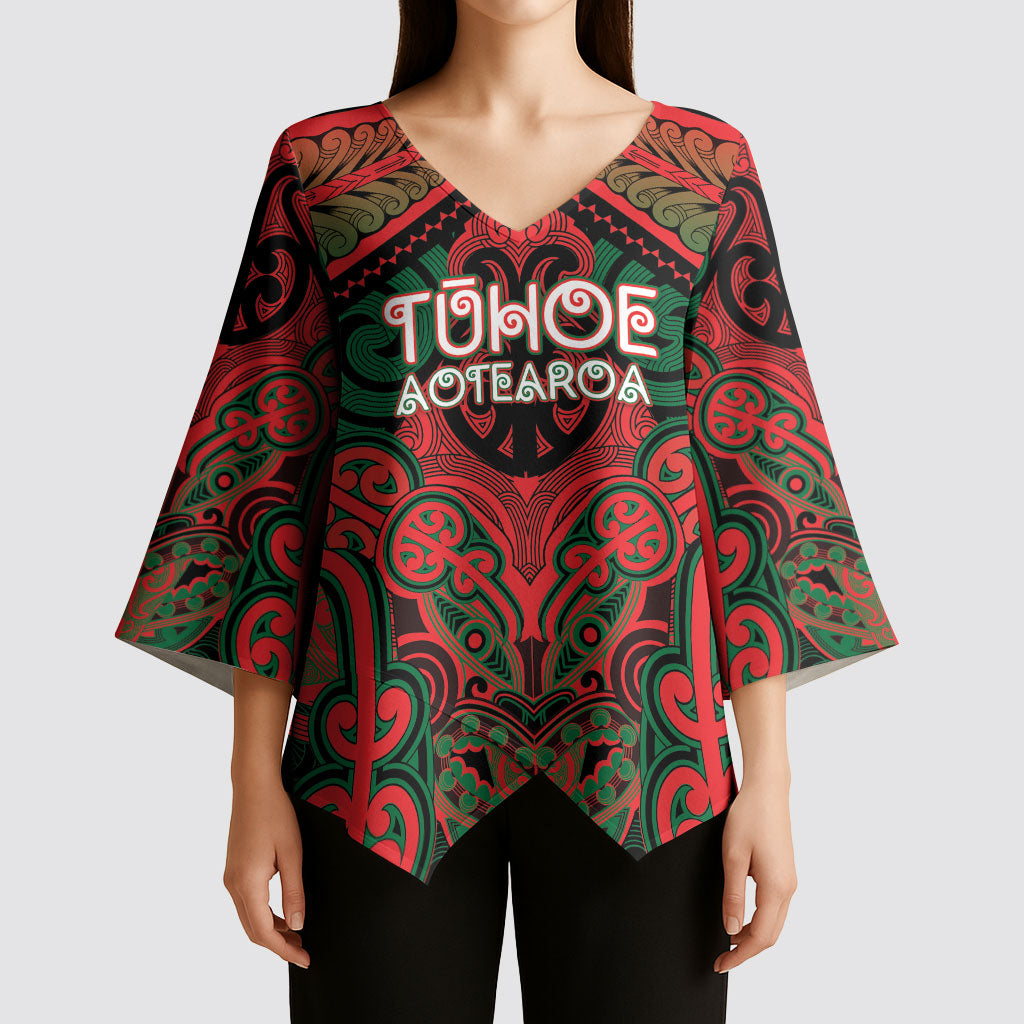 Aotearoa Iwi Tuhoe Personalised Kimono Sleeve Blouse Maori Kowhaiwhai Pattern