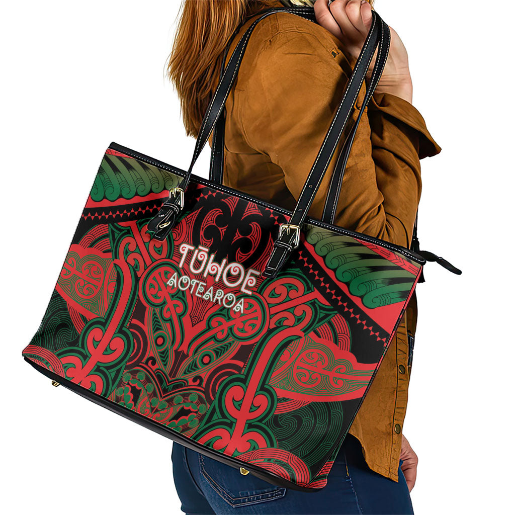 Aotearoa Iwi Tuhoe Leather Tote Bag Maori Kowhaiwhai Pattern