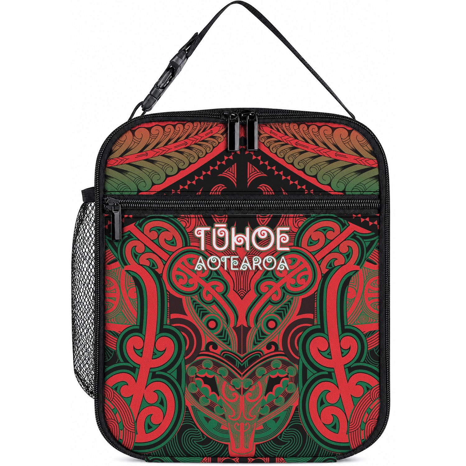 Aotearoa Iwi Tuhoe Lunch Bag Maori Kowhaiwhai Pattern LT19 10.2 × 8.3 × 4.3 inch Red - Polynesian Pride