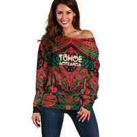 Aotearoa Iwi Tuhoe Personalised Off Shoulder Sweater Maori Kowhaiwhai Pattern