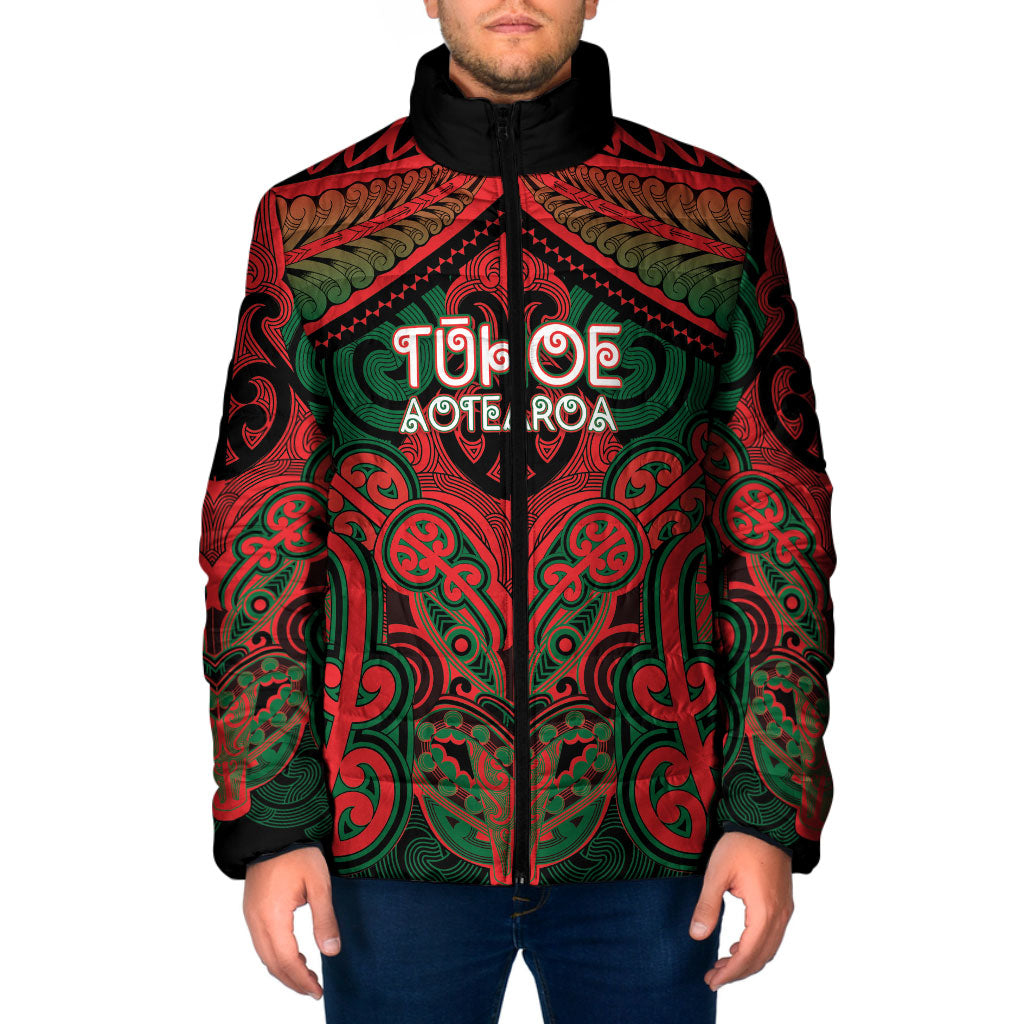 Aotearoa Iwi Tuhoe Personalised Padded Jacket Maori Kowhaiwhai Pattern LT19 Men Red - Polynesian Pride