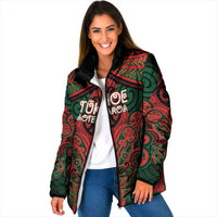 Aotearoa Iwi Tuhoe Personalised Padded Jacket Maori Kowhaiwhai Pattern LT19 Women Red - Polynesian Pride