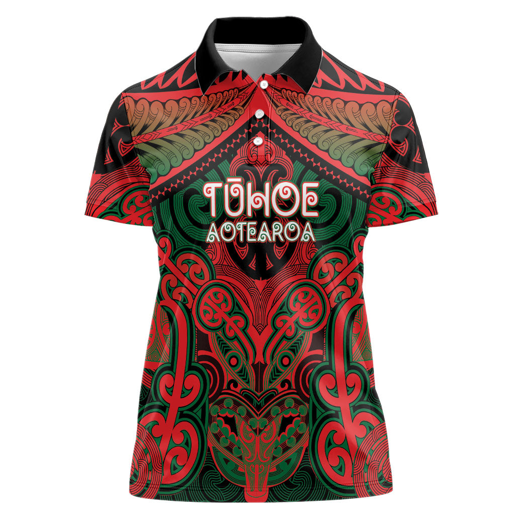 Aotearoa Iwi Tuhoe Personalised Women Polo Shirt Maori Kowhaiwhai Pattern LT19 Female Red - Polynesian Pride