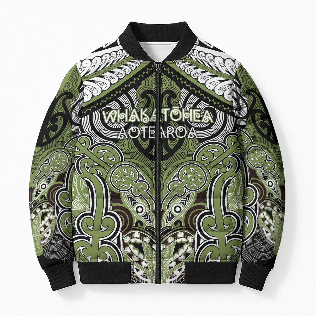 Aotearoa Iwi Whakatohea Personalised Bomber Puffer Jacket Maori Kowhaiwhai Pattern