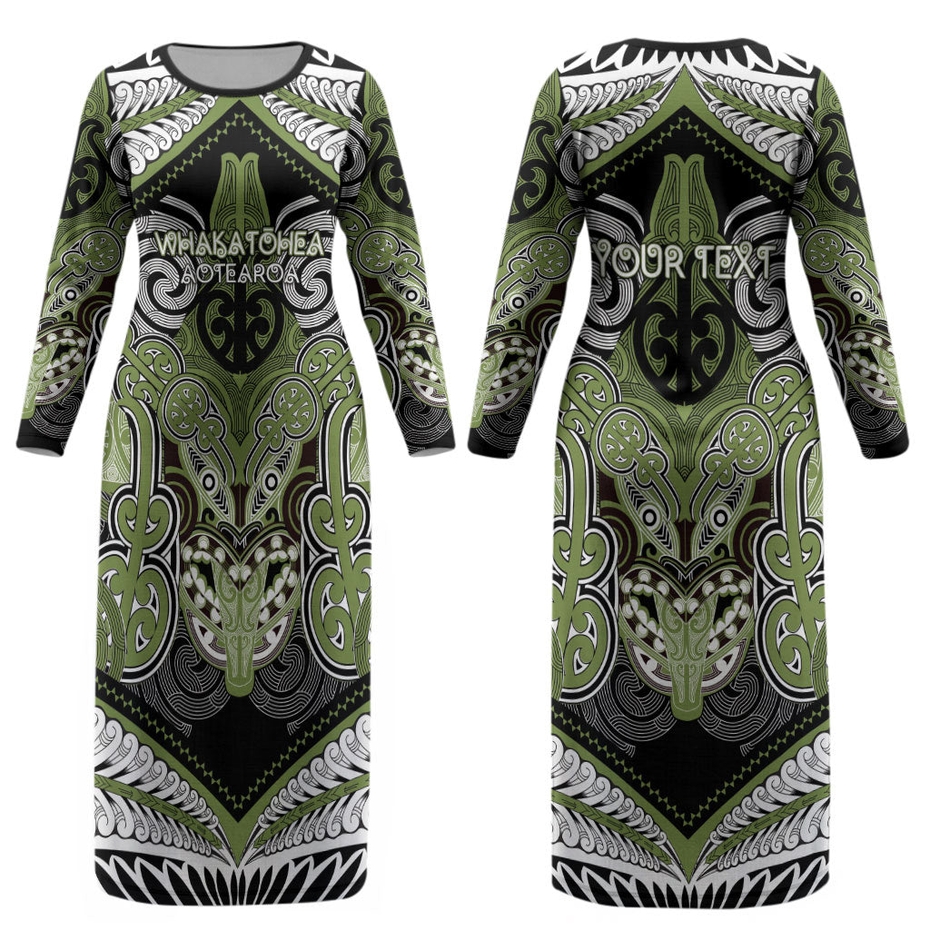 Aotearoa Iwi Whakatohea Personalised Couples Matching Long Sleeve Bodycon Dress and Hawaiian Shirt Maori Kowhaiwhai Pattern