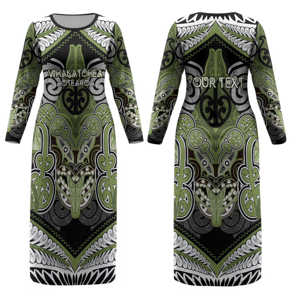 Aotearoa Iwi Whakatohea Personalised Couples Matching Long Sleeve Bodycon Dress and Long Sleeve Button Shirt Maori Kowhaiwhai Pattern