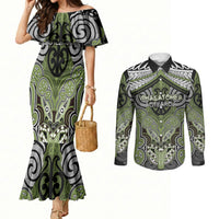 Aotearoa Iwi Whakatohea Personalised Couples Matching Mermaid Dress and Long Sleeve Button Shirt Maori Kowhaiwhai Pattern
