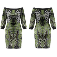 Aotearoa Iwi Whakatohea Personalised Couples Matching Off The Shoulder Long Sleeve Dress and Hawaiian Shirt Maori Kowhaiwhai Pattern