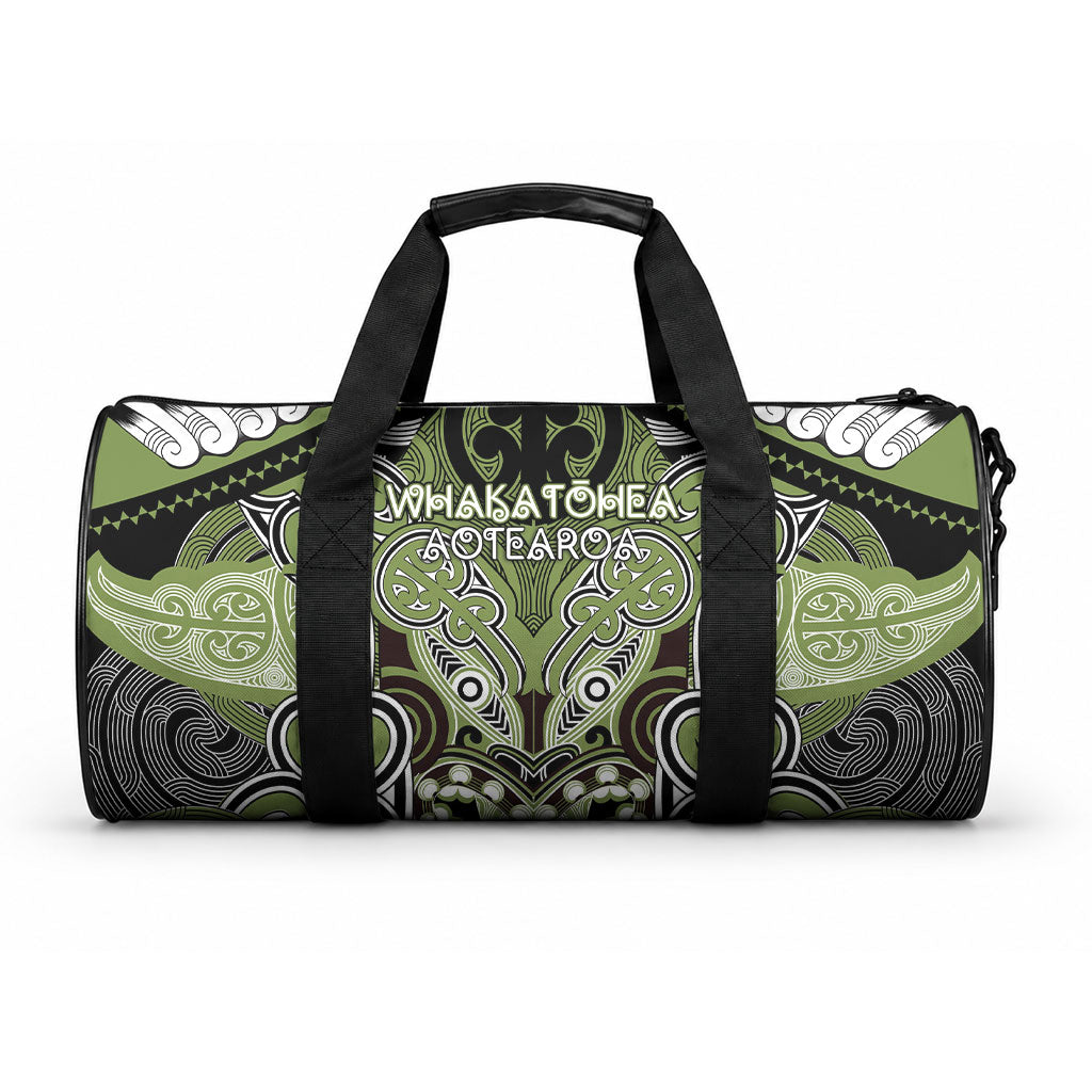 Aotearoa Iwi Whakatohea Duffle Bag Maori Kowhaiwhai Pattern LT19 One size Olive Green - Polynesian Pride