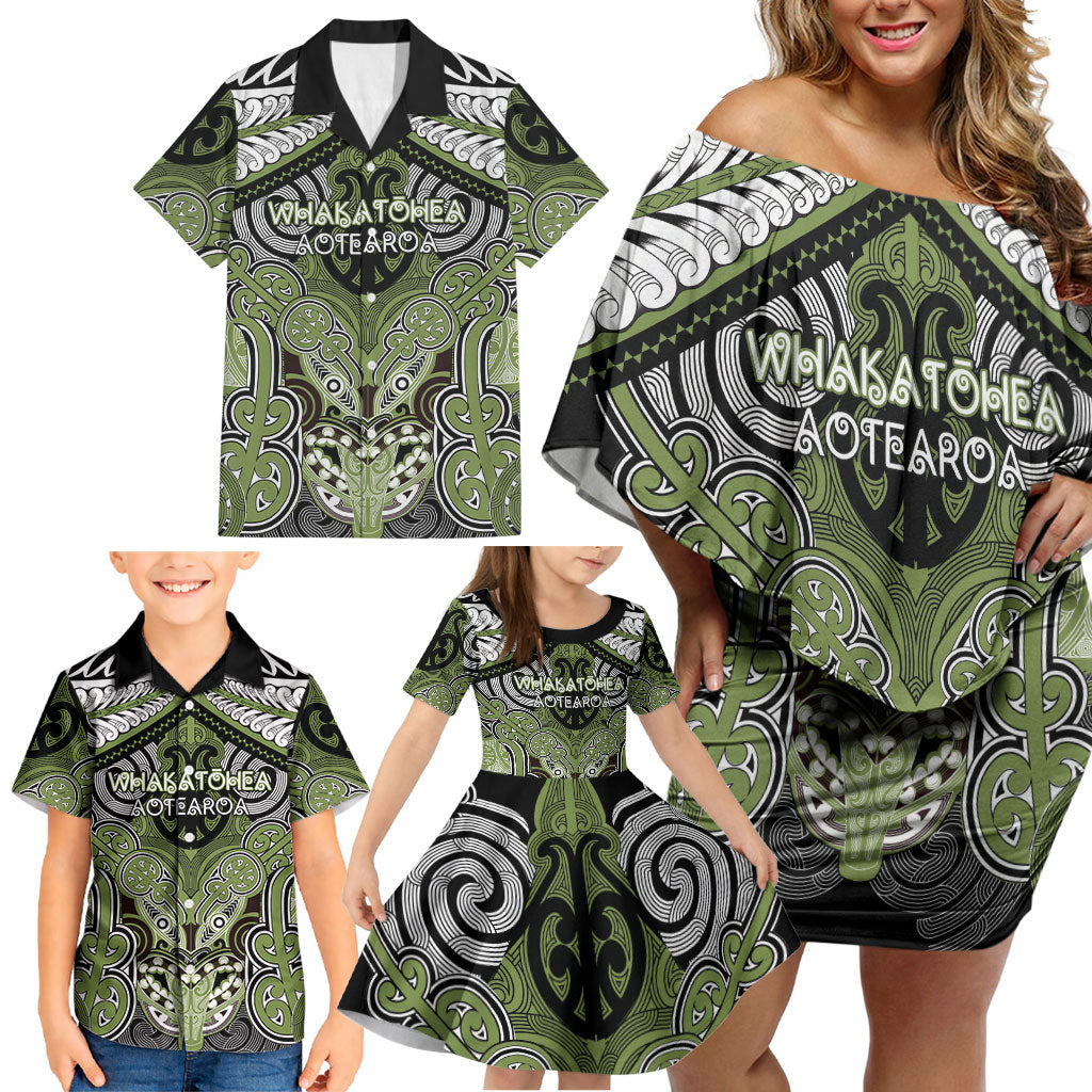 Aotearoa Iwi Whakatohea Personalised Family Matching Off Shoulder Short Dress and Hawaiian Shirt Maori Kowhaiwhai Pattern