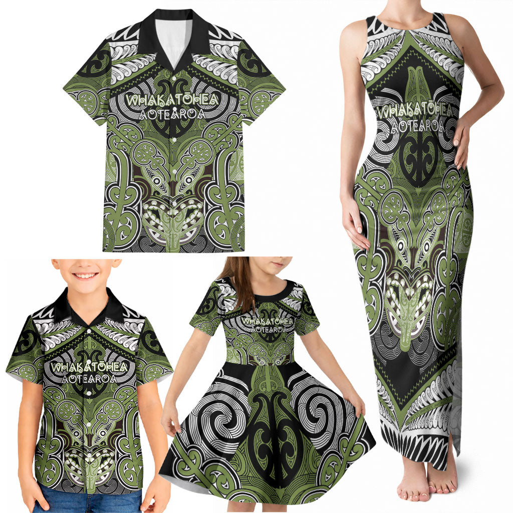 Aotearoa Iwi Whakatohea Personalised Family Matching Tank Maxi Dress and Hawaiian Shirt Maori Kowhaiwhai Pattern