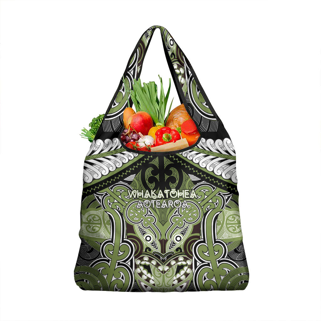 Aotearoa Iwi Whakatohea Grocery Bag Maori Kowhaiwhai Pattern LT19 1-pack One Size Olive Green - Polynesian Pride
