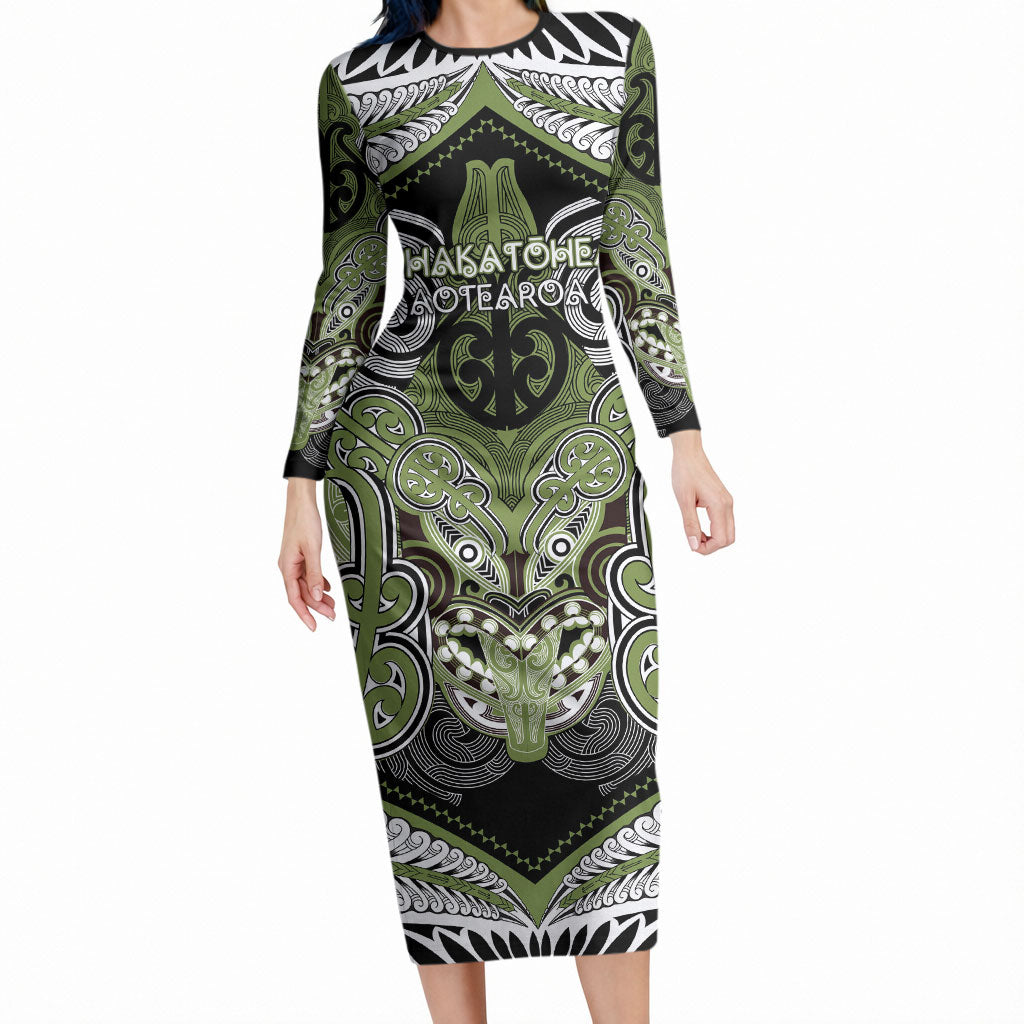 Aotearoa Iwi Whakatohea Personalised Long Sleeve Bodycon Dress Maori Kowhaiwhai Pattern