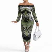 Aotearoa Iwi Whakatohea Personalised Off The Shoulder Long Sleeve Dress Maori Kowhaiwhai Pattern