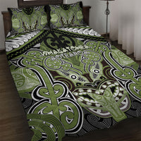 Aotearoa Iwi Whakatohea Quilt Bed Set Maori Kowhaiwhai Pattern LT19 Olive Green - Polynesian Pride