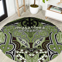 Aotearoa Iwi Whakatohea Round Carpet Maori Kowhaiwhai Pattern LT19 Olive Green - Polynesian Pride