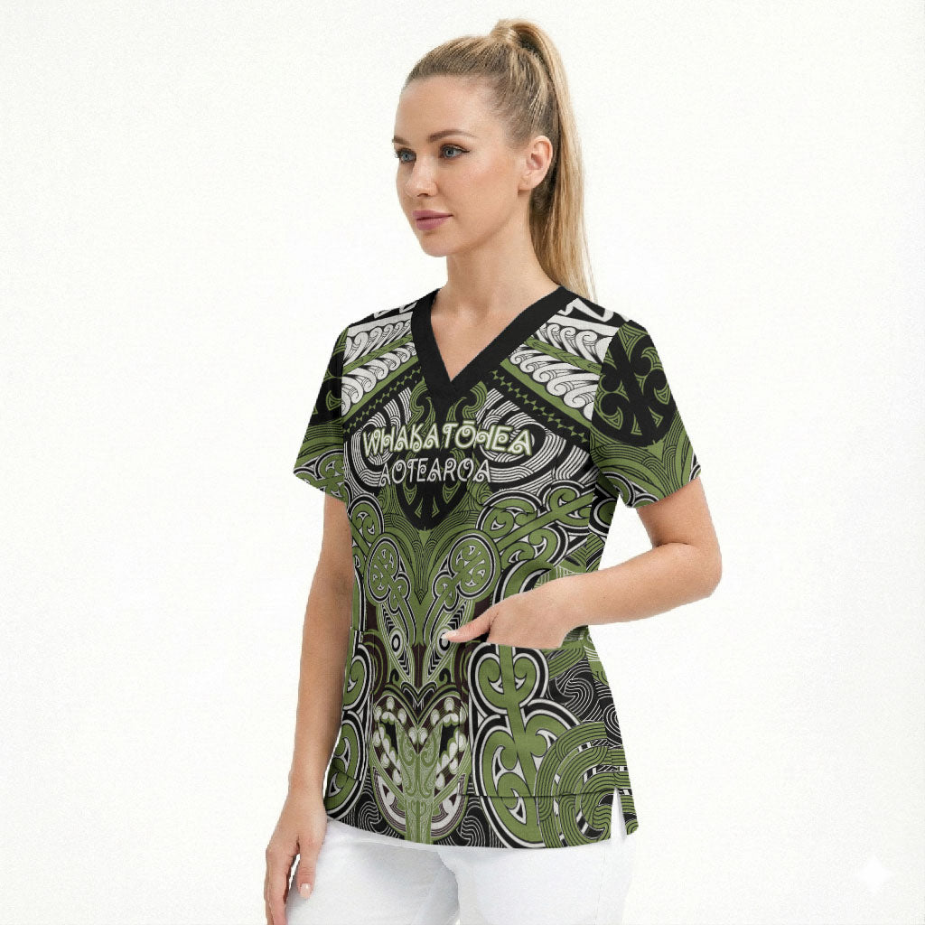 Aotearoa Iwi Whakatohea Personalised Scrub Top Maori Kowhaiwhai Pattern