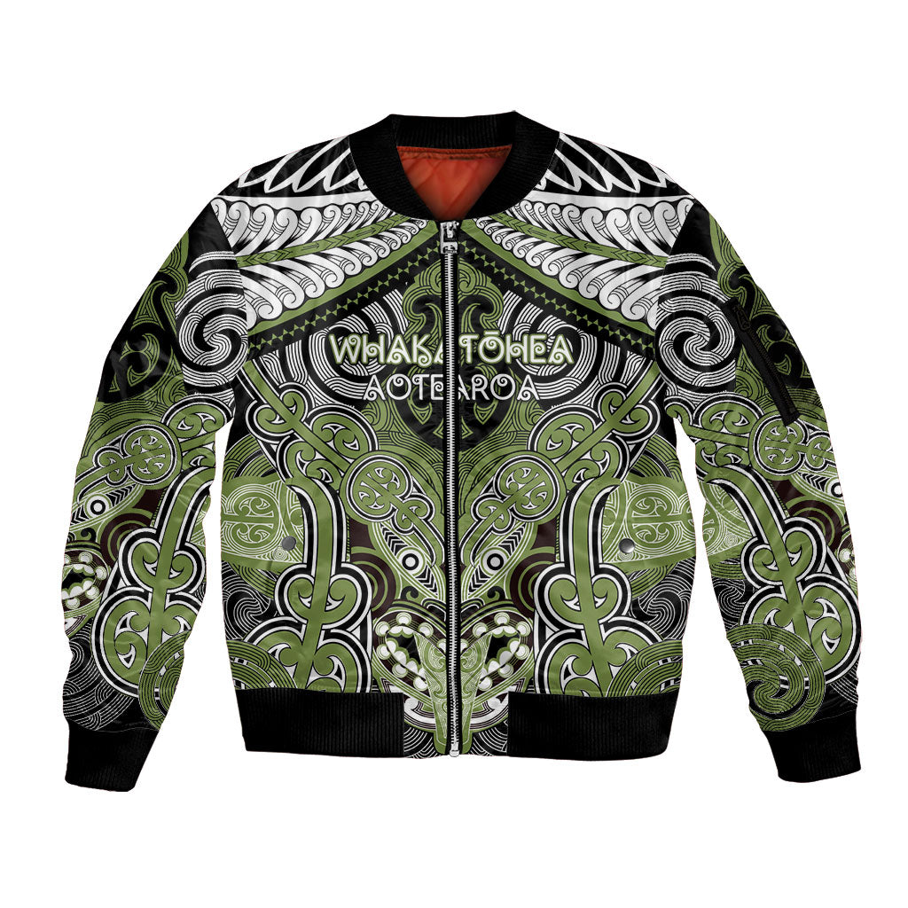 Aotearoa Iwi Whakatohea Personalised Sleeve Zip Bomber Jacket Maori Kowhaiwhai Pattern