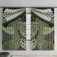 Aotearoa Iwi Whakatohea Window Curtain Maori Kowhaiwhai Pattern LT19 With Hooks Olive Green - Polynesian Pride