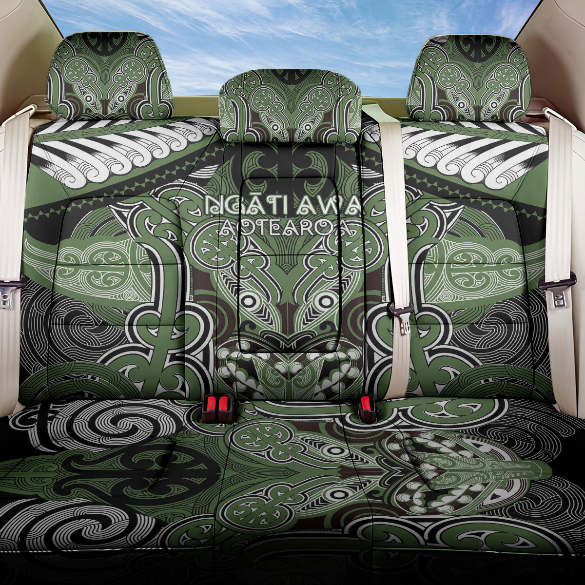 Aotearoa Iwi Ngati Awa Back Car Seat Cover Maori Kowhaiwhai Pattern LT19 One Size Green - Polynesian Pride